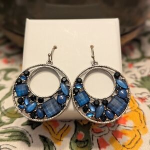 Blue and Silver Hoop Earrings